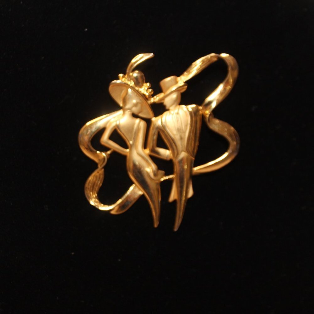 Vintage JJ Fancy Man and Woman Art Deco Couple Gold-Tone